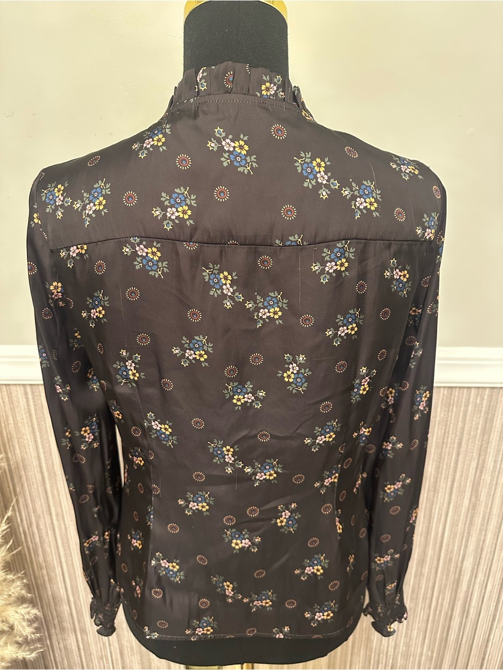 Paige Floral Ruffle Blouse Small Dark Academia Long Sleeve Top - Picture 7 of 8
